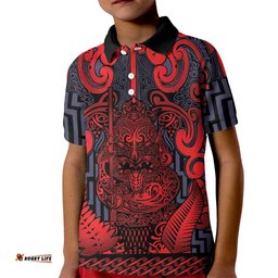 Custom New Zealand Taiaha Maori Kid Polo Shirt Whero Minimalist Silver Fern Tukutuku Motif LT9