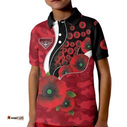 Essendon Bombers ANZAC Personalised Kid Polo Shirt Lest We Forget Poppy Camo LT9
