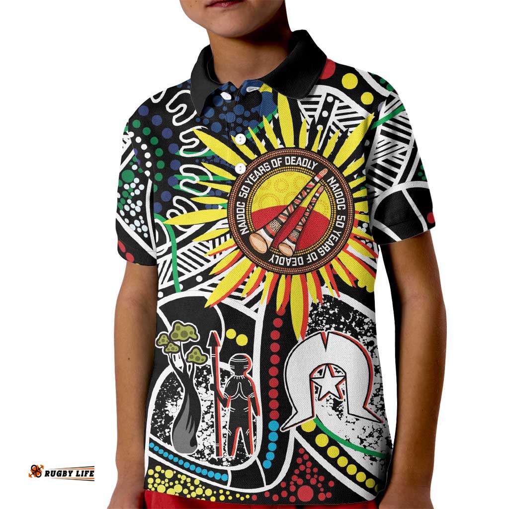 NAIDOC 50 Years of Deadly Personalised Kid Polo Shirt Aboriginal Dot Art LT9