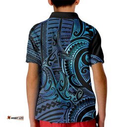 New Zealand Hammerhead Shark Kid Polo Shirt Maori Haehae Mangopare Galaxy LT14