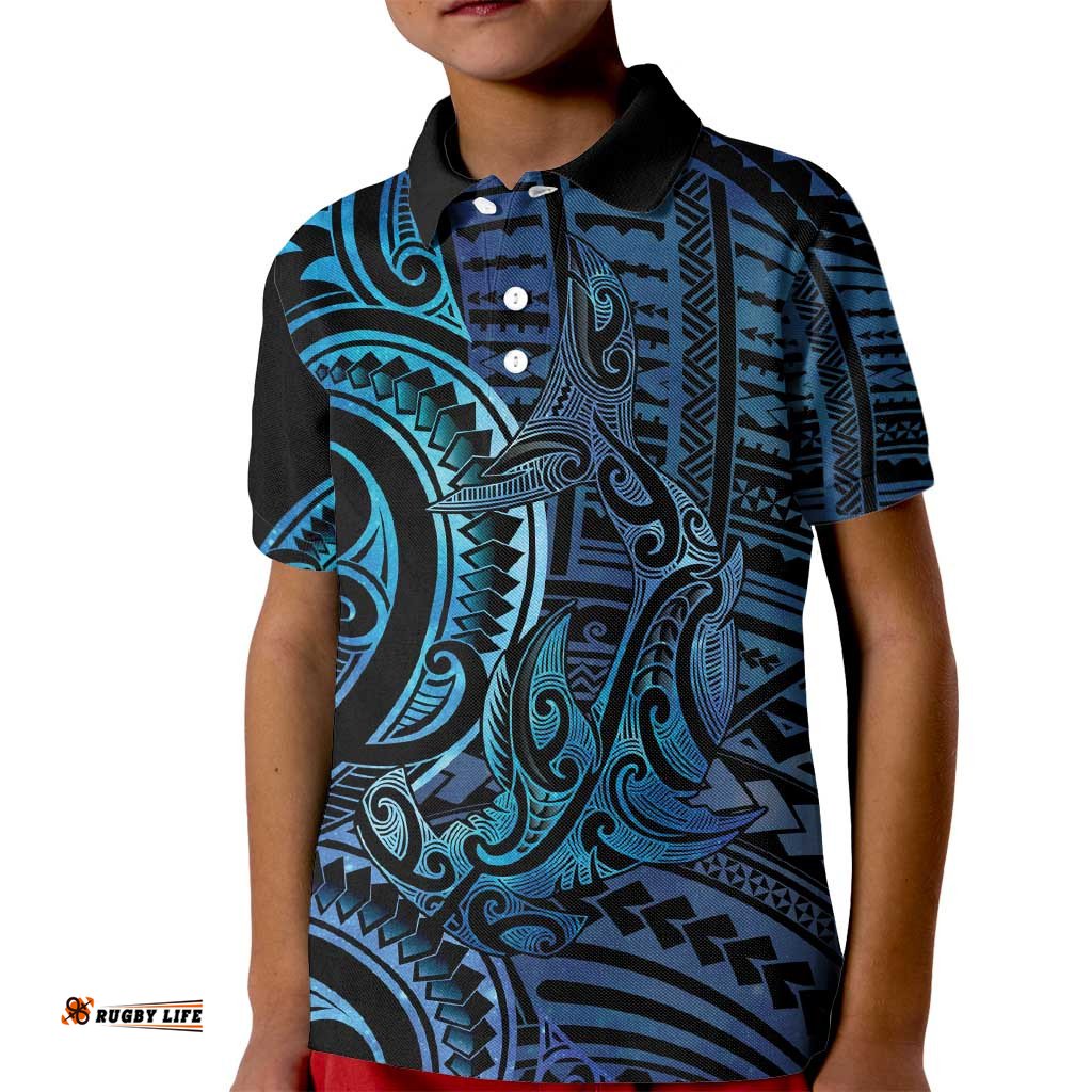 New Zealand Hammerhead Shark Kid Polo Shirt Maori Haehae Mangopare Galaxy LT14