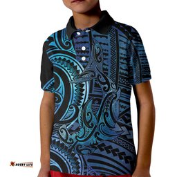 New Zealand Hammerhead Shark Kid Polo Shirt Maori Haehae Mangopare Galaxy LT14