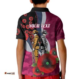 Manly Warringah Sea Eagles ANZAC Personalised Kid Polo Shirt Lest We Forget Poppy Camo LT9