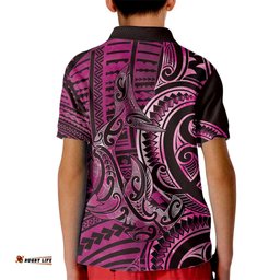 New Zealand Hammerhead Shark Kid Polo Shirt Maori Haehae Mangopare Pink LT14