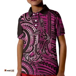 New Zealand Hammerhead Shark Kid Polo Shirt Maori Haehae Mangopare Pink LT14