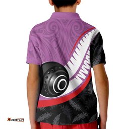 Personalised Aotearoa Lawn Bowls Kid Polo Shirt Maori and Silver Fern Sporty Style Pink Color LT03