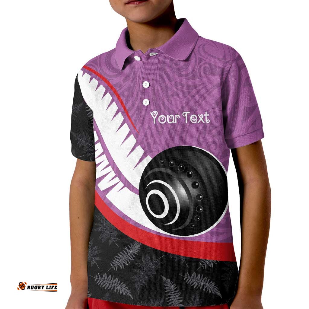 Personalised Aotearoa Lawn Bowls Kid Polo Shirt Maori and Silver Fern Sporty Style Pink Color LT03