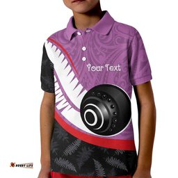 Personalised Aotearoa Lawn Bowls Kid Polo Shirt Maori and Silver Fern Sporty Style Pink Color LT03
