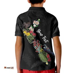 Kia Ora New Zealand Floral Personalized Kid Polo Shirt Black LT7