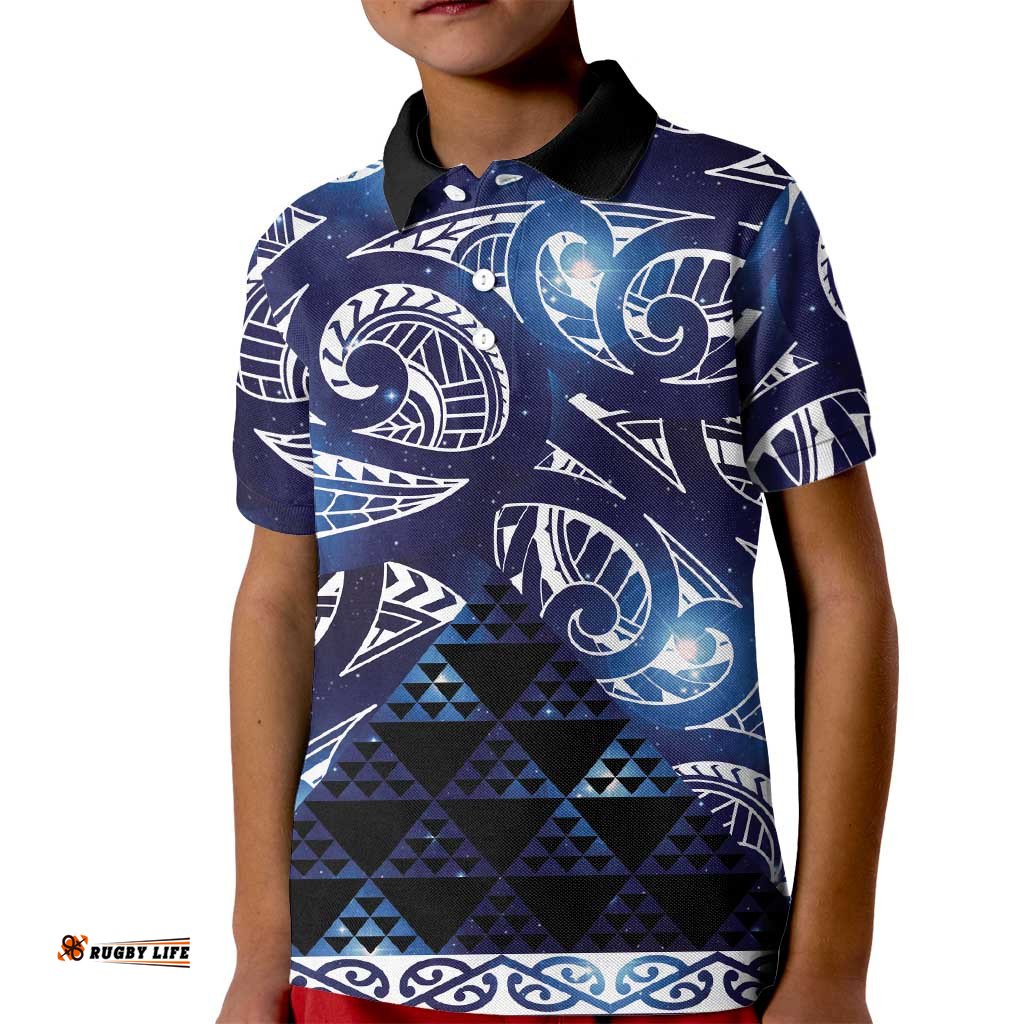 Matariki New Zealand Kid Polo Shirt NZ Niho Taniwha Maori New Year Blue Galaxy LT14