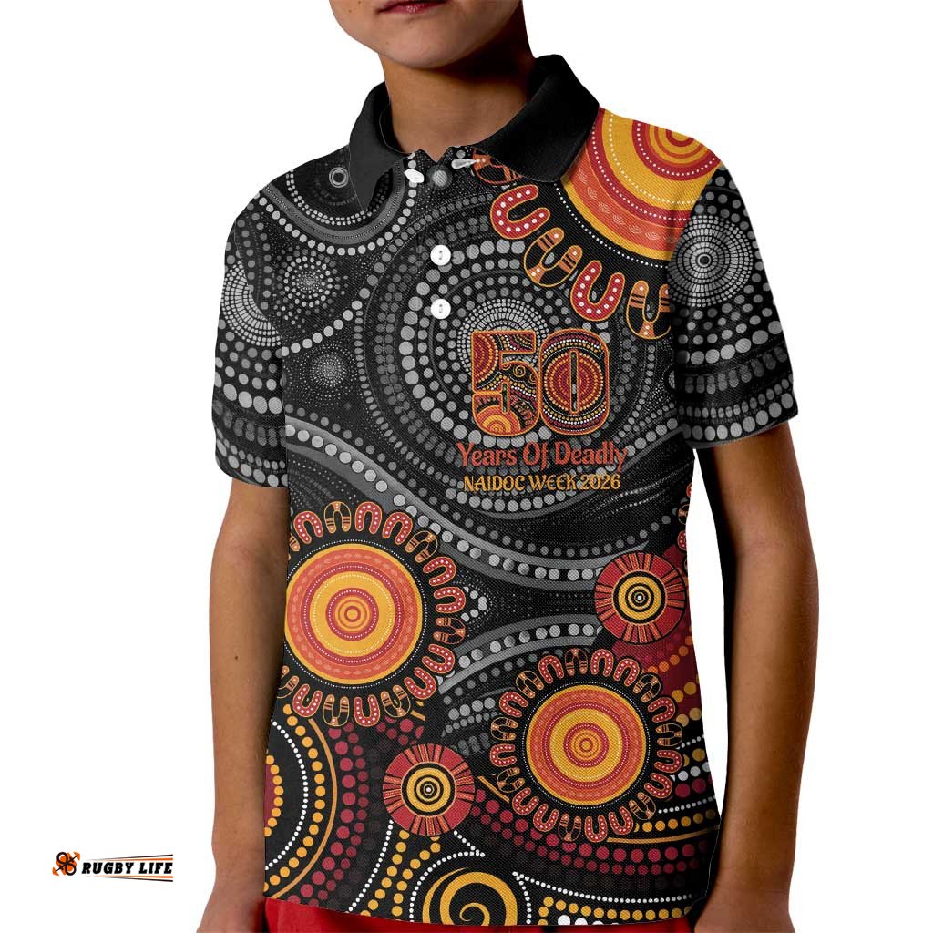 NAIDOC Week 50 Years Deadly Personalised Kid Polo Shirt Aboriginal Art LT14