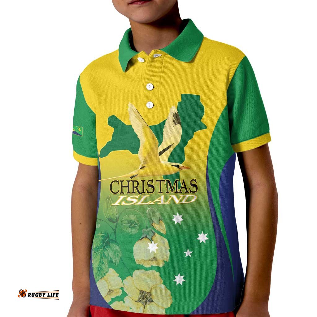 Personalised Australia Christmas Island Kid Polo Shirt Golden Bosun Abutilon listeri With Map LT14