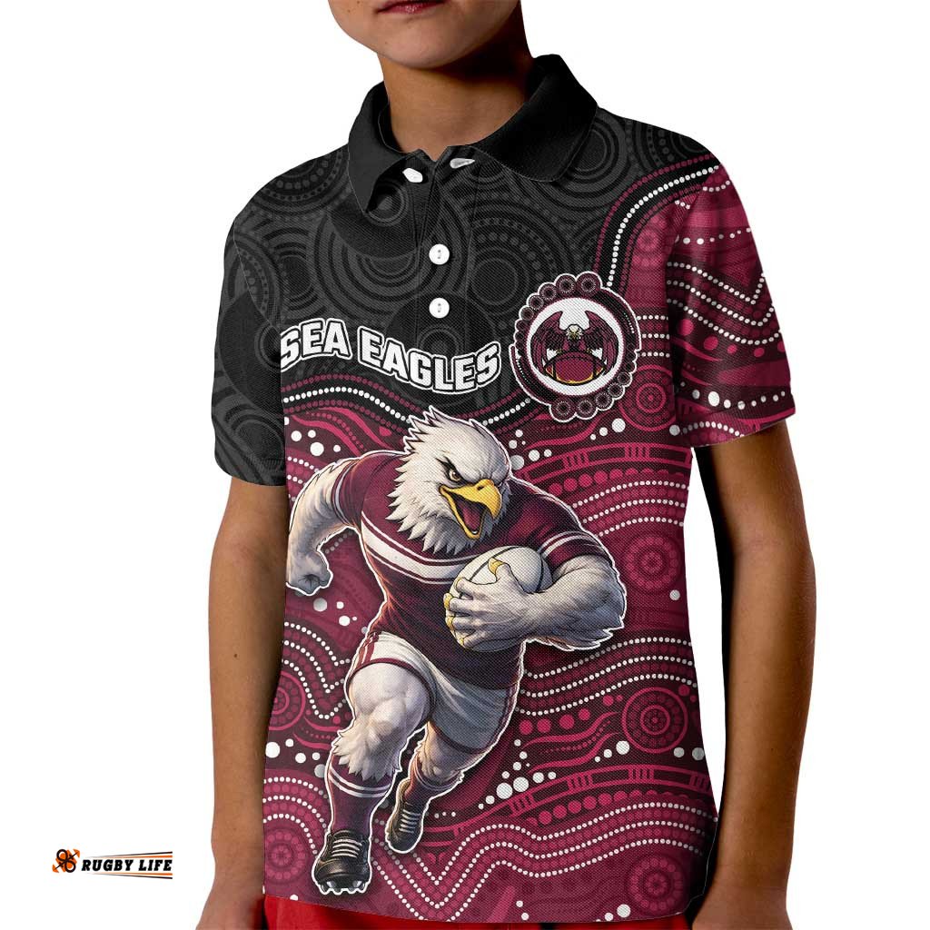 Custom Sea Eagles Kid Polo Shirt Bird Mascot With Aboriginal Indigenous DT05