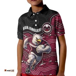 Custom Sea Eagles Kid Polo Shirt Bird Mascot With Aboriginal Indigenous DT05