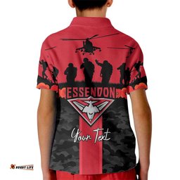 Personalised Essendon Football ANZAC Day Kid Polo Shirt Bombers Poppy Lest We Forget LT14