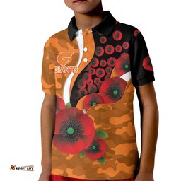 Greater Giants ANZAC Personalised Kid Polo Shirt Lest We Forget Poppy Camo LT9