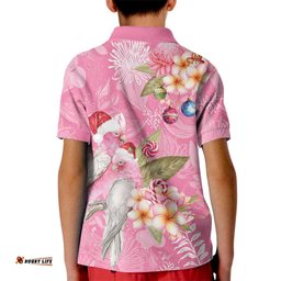 Joyful Pink Cockatoo Kid Polo Shirt Australia Christmas Vibes LT9