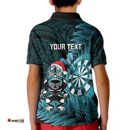 Personalised New Zealand Darts Christmas Kid Polo Shirt Maori Fern Merry Dartsmas LT14