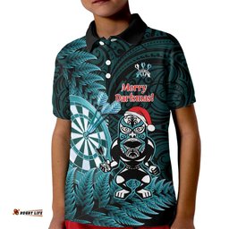 Personalised New Zealand Darts Christmas Kid Polo Shirt Maori Fern Merry Dartsmas LT14