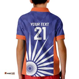 India Cricket Custom Kid Polo Shirt Ashoka Chakra with Flag Style LT9