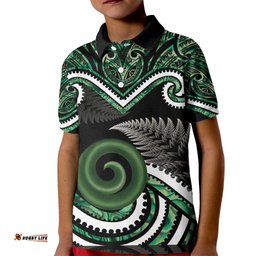 Koru Pounamu Aotearoa Kid Polo Shirt Maori Paua Shell Mix Silver Fern LT14