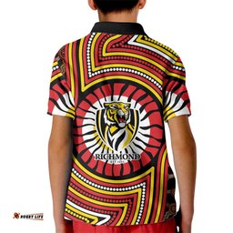 Richmond Football Club Kid Polo Shirt Indigenous Monochrome Dot Art Mascot Style TS04