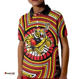 Richmond Football Club Kid Polo Shirt Indigenous Monochrome Dot Art Mascot Style TS04