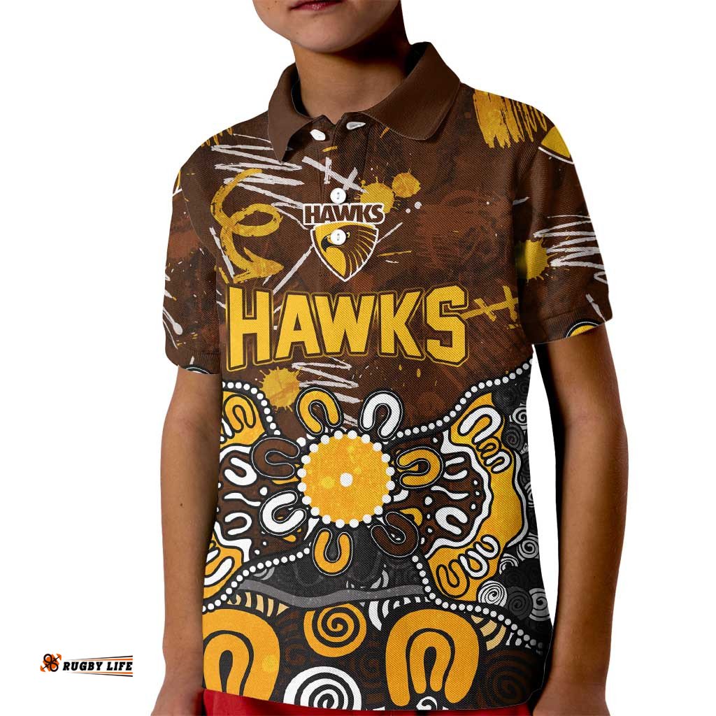Personalized Hawthorn Hawks Kid Polo Shirt Aboriginal Dot Painting Graffiti Style TS04