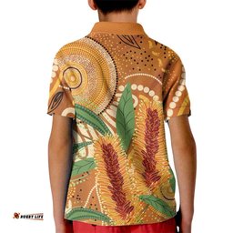 Australia Bottlebrush Kid Polo Shirt Callistemon Aussie Native Flowers Indigenous Art LT14