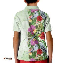 Aussie Budgies Blue And Green Tropical Birds Kid Polo Shirt LT9