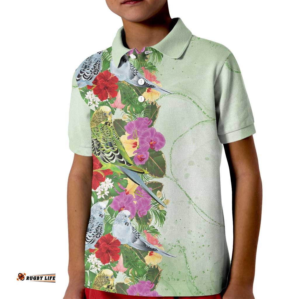 Aussie Budgies Blue And Green Tropical Birds Kid Polo Shirt LT9