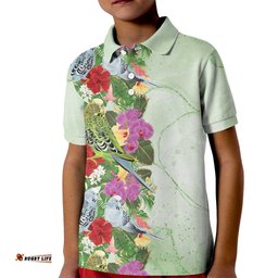Aussie Budgies Blue And Green Tropical Birds Kid Polo Shirt LT9