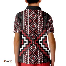 Red Tukutuku Pattern Aotearoa Kid Polo Shirt Niho Taniwha and Puhoro Motifs LT7