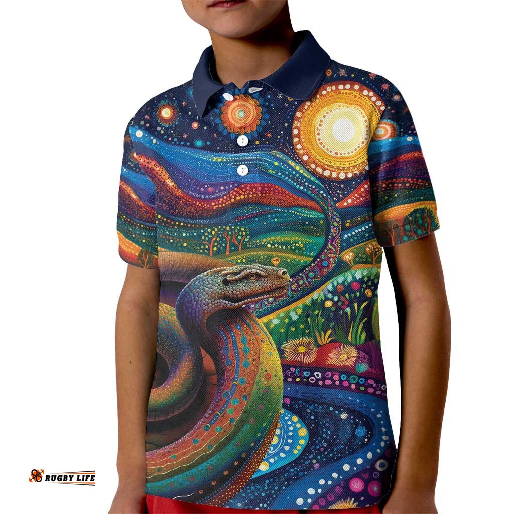 Aboriginal Dreamtime Rainbow Serpent Kid Polo Shirt LT9