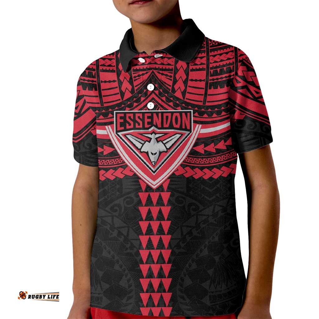 Personalized Essendon Bombers Kid Polo Shirt Polynesian Tribal Pattern Heritage Football TS04