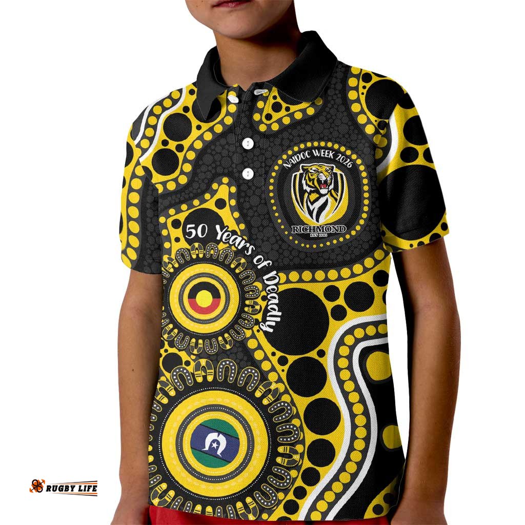 Richmond NAIDOC Week 2026 Personalised Kid Polo Shirt 50 Years of Deadly Aboriginal Art LT14