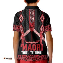 Toitu Te Tiriti Waitangi Kid Polo Shirt Black Wharenui House LT9