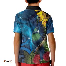 Tui Bird New Zealand Starry Sky Kid Polo Shirt Maori Koru LT7