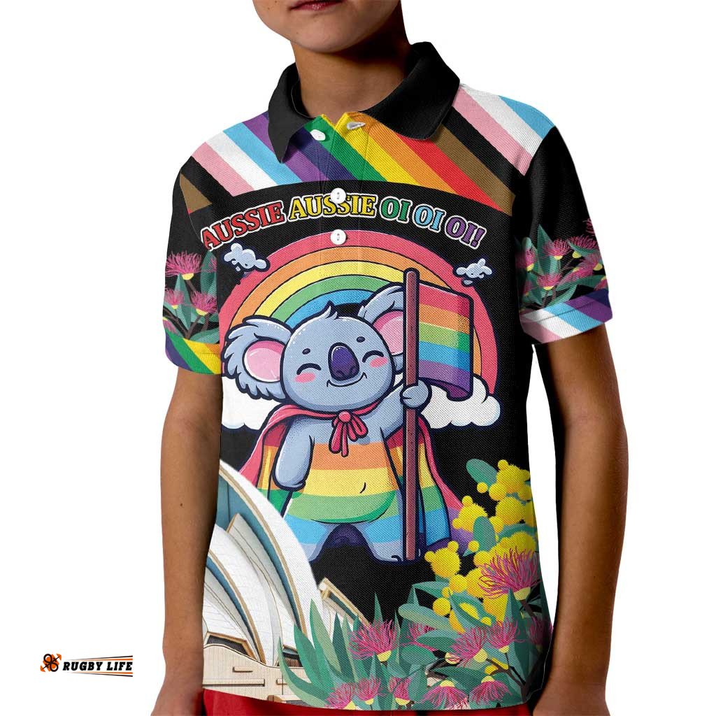 Aussia Pride Month Rainbow Koala Kid Polo Shirt LT9
