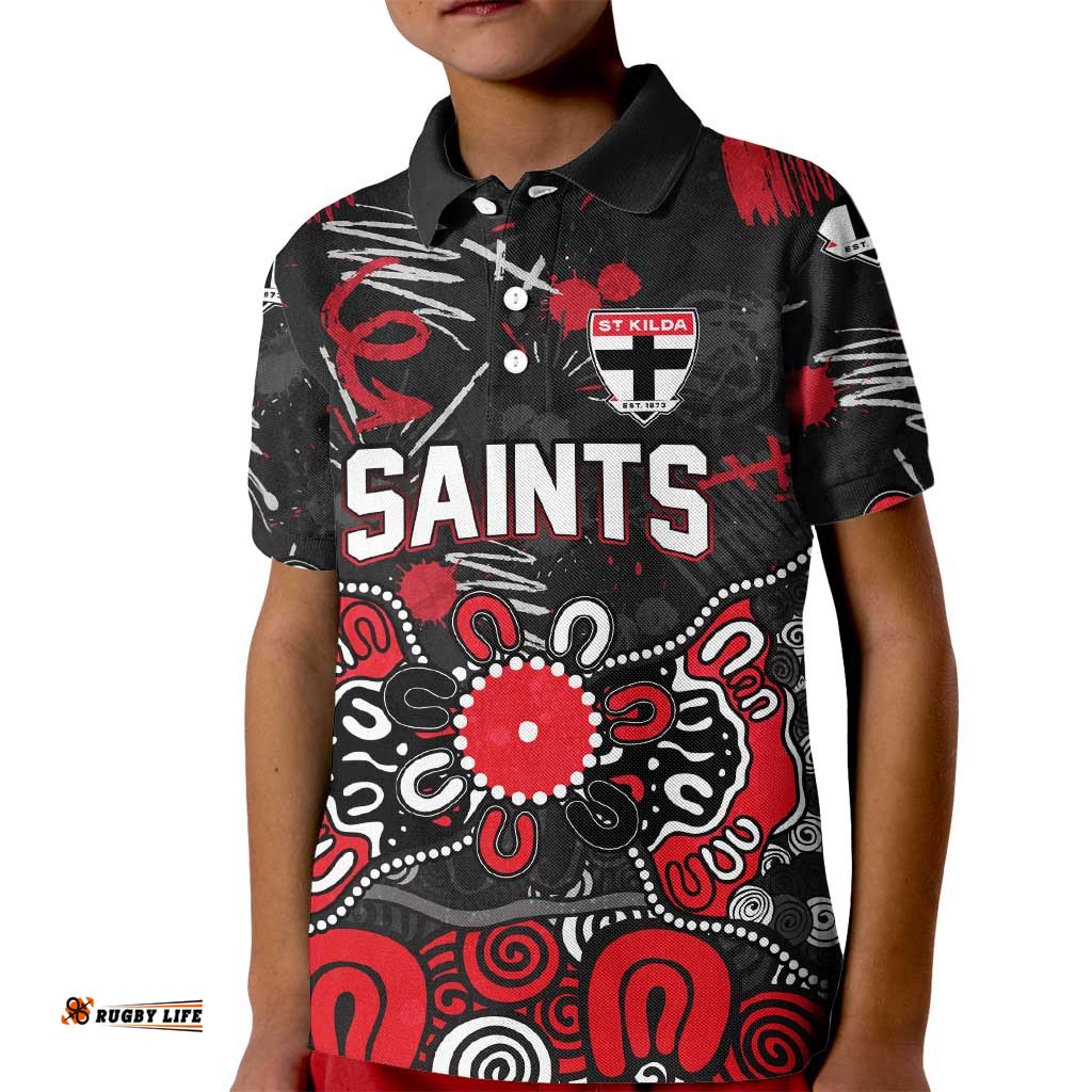 Personalized St Kilda Saints Kid Polo Shirt Aboriginal Dot Painting Graffiti Style TS04