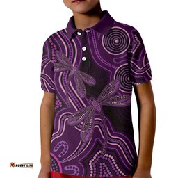 Purple Indigenous Dragonfly Australia Kid Polo Shirt Aboriginal Art LT14