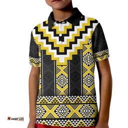 Yellow Taniko Aotearoa Kid Polo Shirt Niho Taniwha Mix Poutama LT14