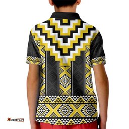 Yellow Taniko Aotearoa Kid Polo Shirt Niho Taniwha Mix Poutama LT14