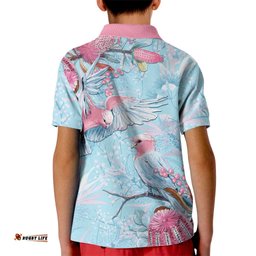 Galah Birds Australia Baby Blue & Pink Kid Polo Shirt LT7