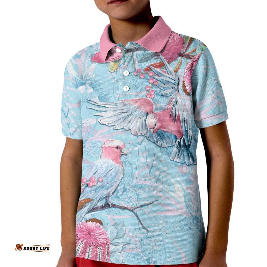 Galah Birds Australia Baby Blue & Pink Kid Polo Shirt LT7