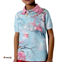 Galah Birds Australia Baby Blue & Pink Kid Polo Shirt LT7