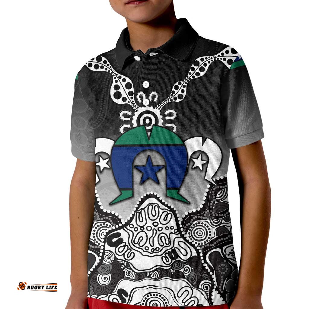 Torres Strait Islander Flag Kid Polo Shirt Dhari Indigenous Dotwork Pattern Art TS04