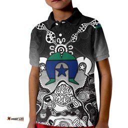 Torres Strait Islander Flag Kid Polo Shirt Dhari Indigenous Dotwork Pattern Art TS04