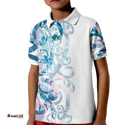 Turquoise Paua Shell Maori Kid Polo Shirt Koru Kowhaiwhai LT7
