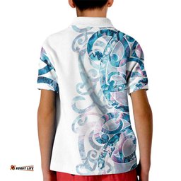 Turquoise Paua Shell Maori Kid Polo Shirt Koru Kowhaiwhai LT7